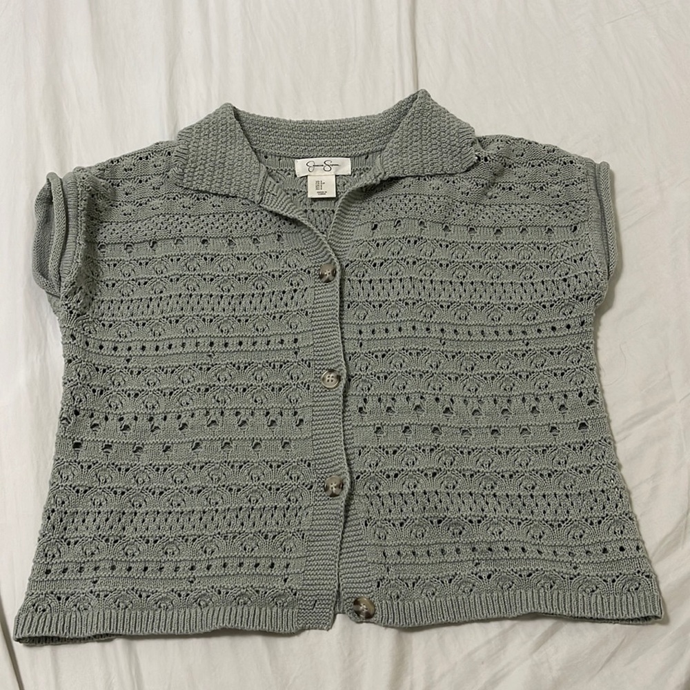 Sage green knit crochet cardigan